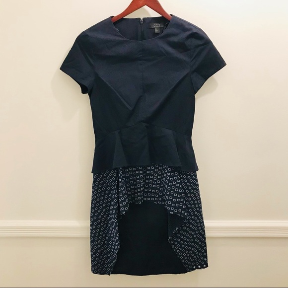 COS Peplum Eyelet Dress 2 cotton navy blue short sleeves knee length - Picture 2 of 10